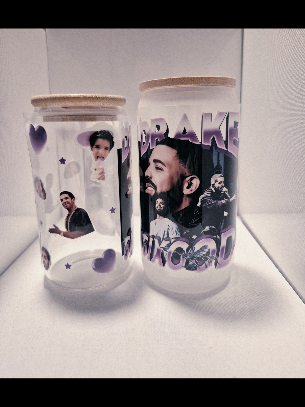 Drake Toronto 16oz Frosted OR Clear Glass Tumbler Lid Straw Custom Made-to-order